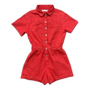 Zara Girls Jumpsuit Romper Red Denim Size 6